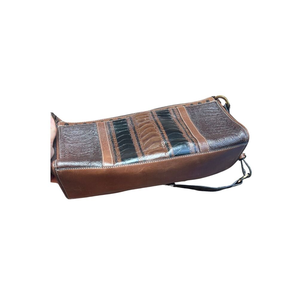 Brahmin Vintage Brown Leather Shoulder Hand Bag with Croc-Style Paneling - Picture 7 of 7